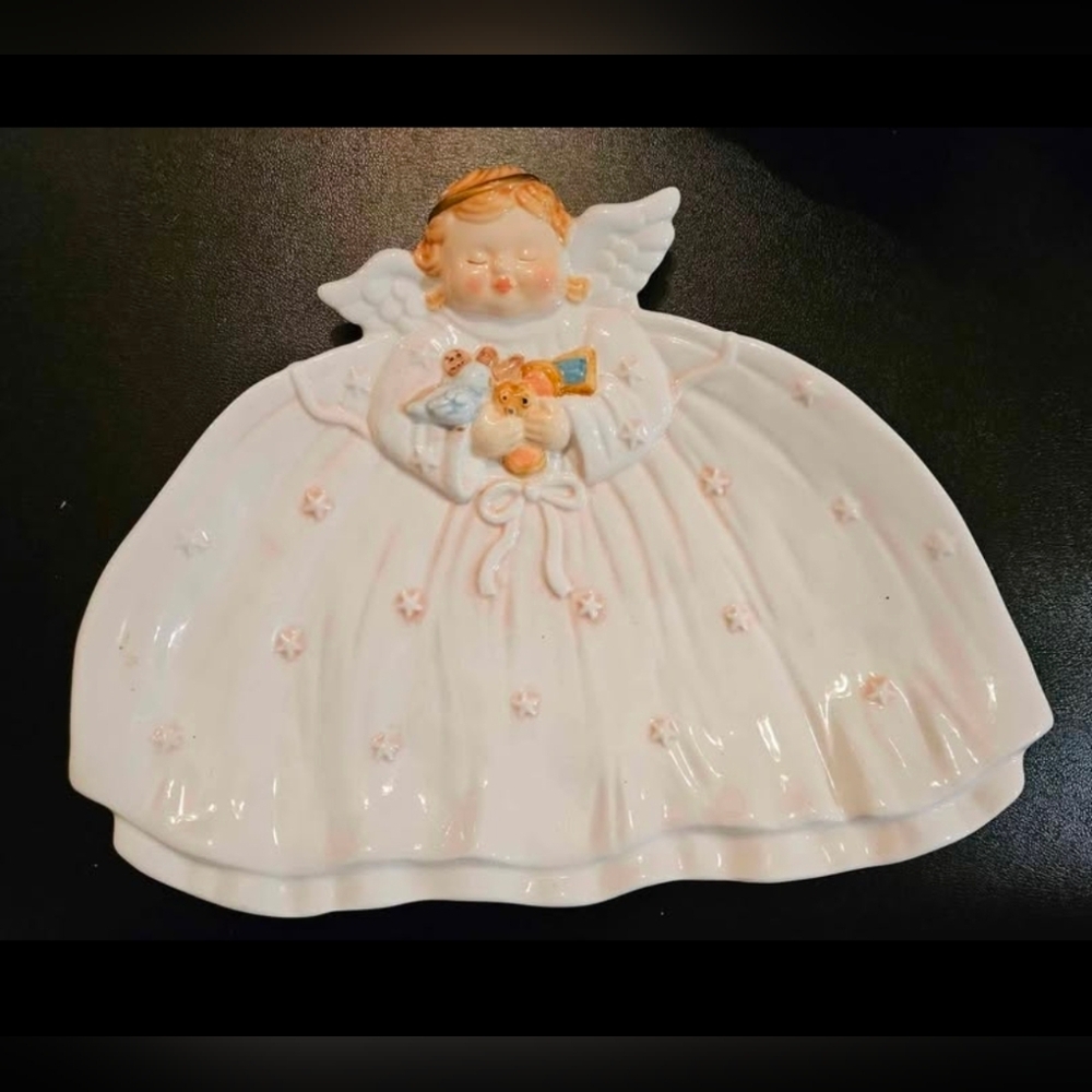 Vintage Set of 3 Figi Angel Baby Chip Dip, Candy Dish, Cookie Plate Porcelain